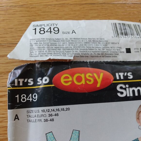 Shirt with Twist Waist Sewing Pattern Plus Size 10-20 UNCUT Simplicity 1849 - Picture 3 of 9